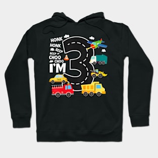 Kids 3 Year Old Transportation Birthday Boy 3Rd Toddler Truck Car Hoodie